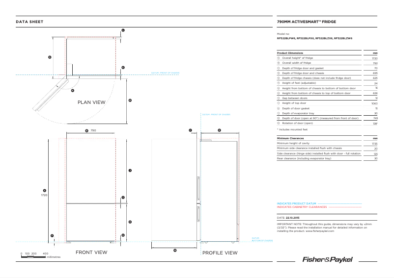 Página 1 del manual Ficha técnica Fisher & Paykel RF522BLPX7