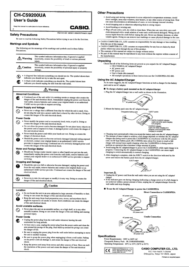 Página 1 del manual Manual de usuario Casio CH-C59200UA-B-E