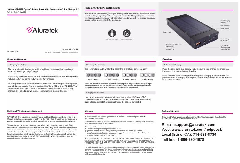 Página 1 del manual Manual de instrucciones Aluratek APBQ16F