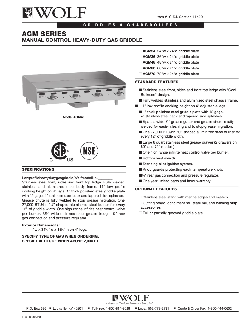 Página 1 del manual Ficha técnica Wolf AGM48