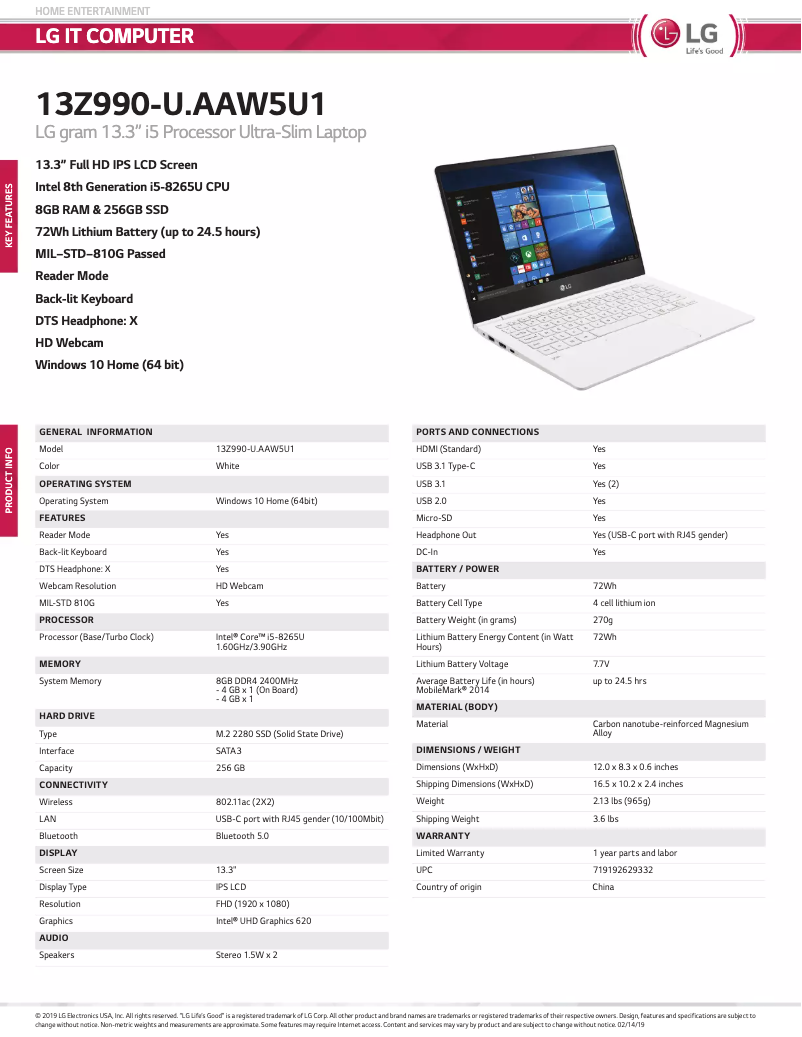 Imagen de la primera página del manual del dispositivo 13Z990-U.AAW5U1