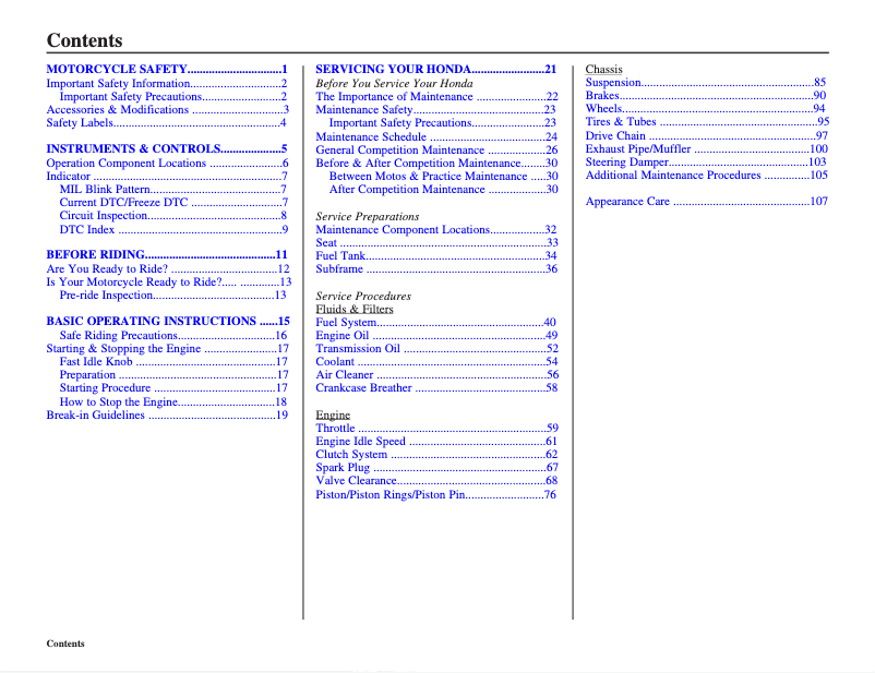 Página nº 1 - Manual de usuario Honda CRF250R (2013)