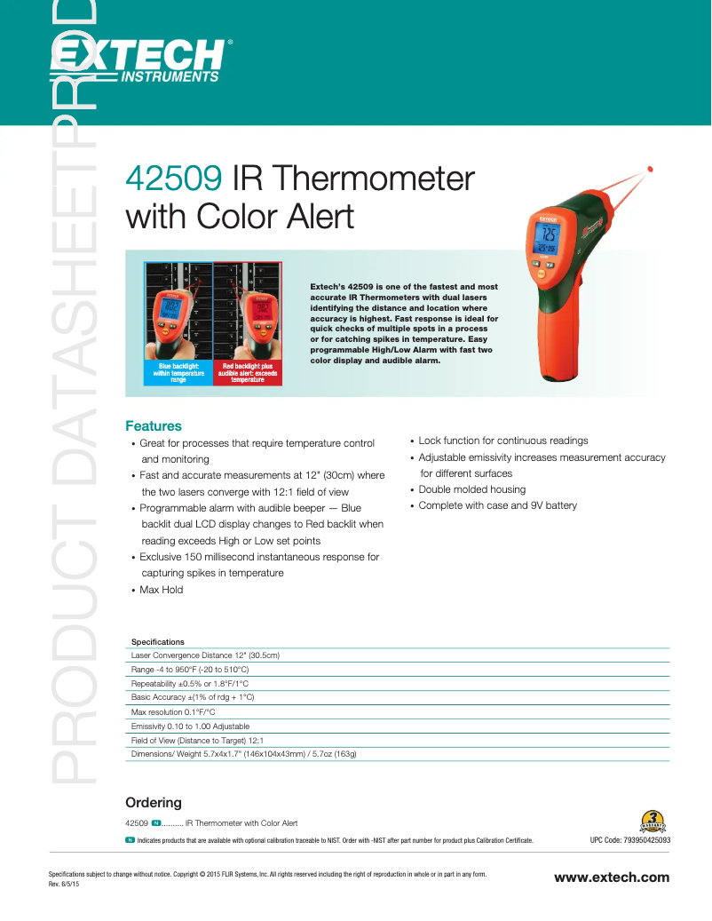 Página 1 del manual Ficha técnica Extech 42509