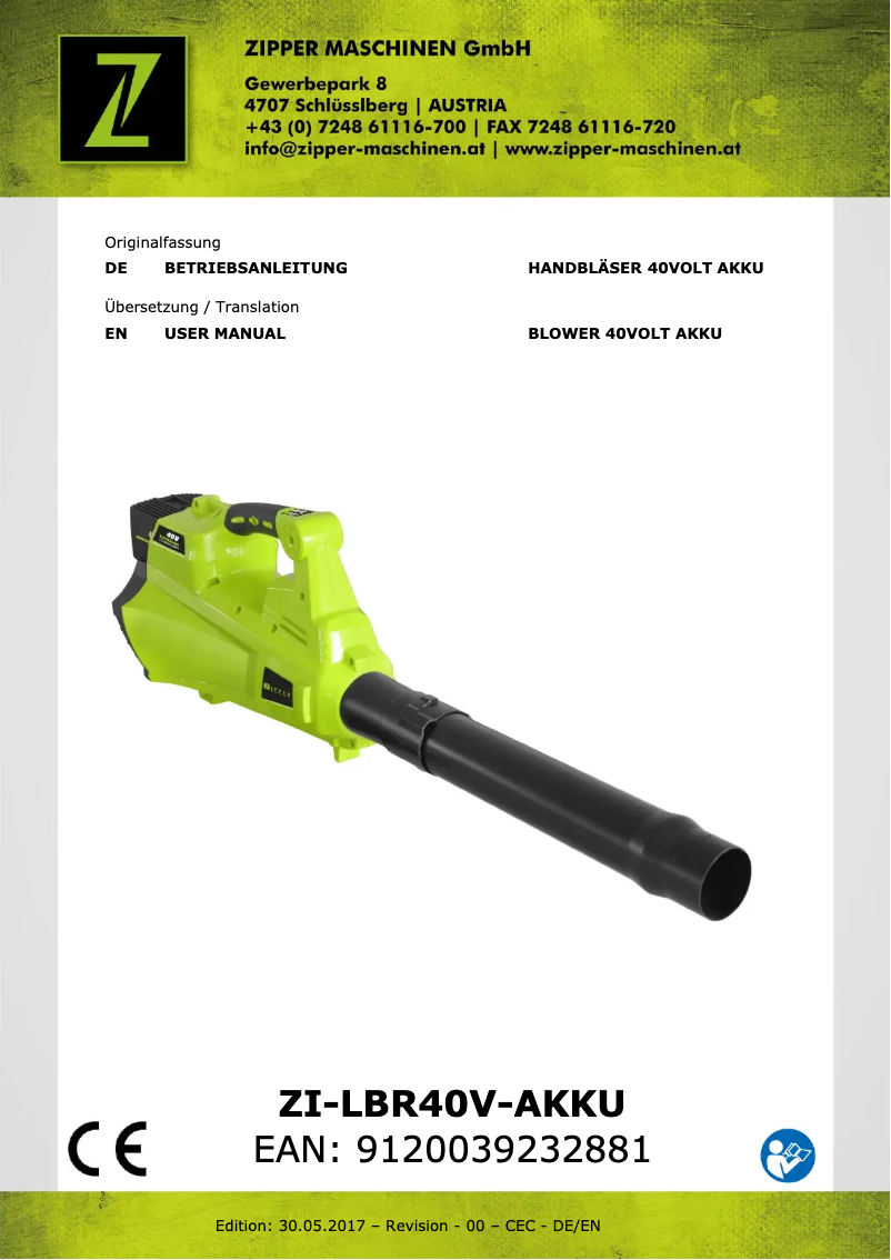 Página nº 1 - Manual de usuario Zipper ZI-LBR40V-AKKU