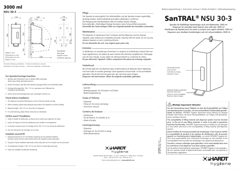 Imagen de la primera página del manual del dispositivo SanTRAL NSU 30-3