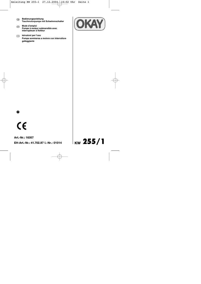 Imagen de la primera página del manual del dispositivo KW 255/1