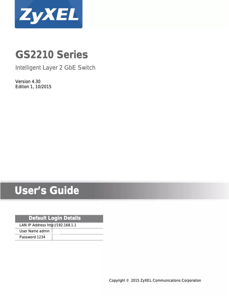 Imagen de la primera página del manual del dispositivo GS2210-8HP