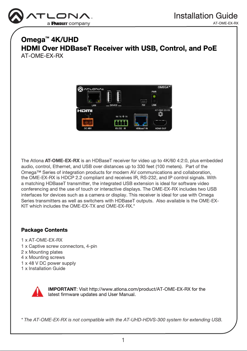 Imagen de la primera página del manual del dispositivo AT-OME-EX-TX