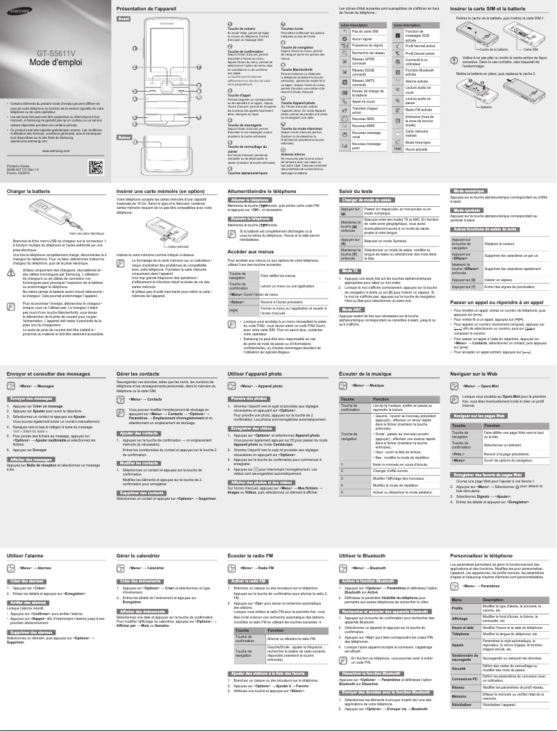 Imagen de la primera página del manual del dispositivo GT-S5611V