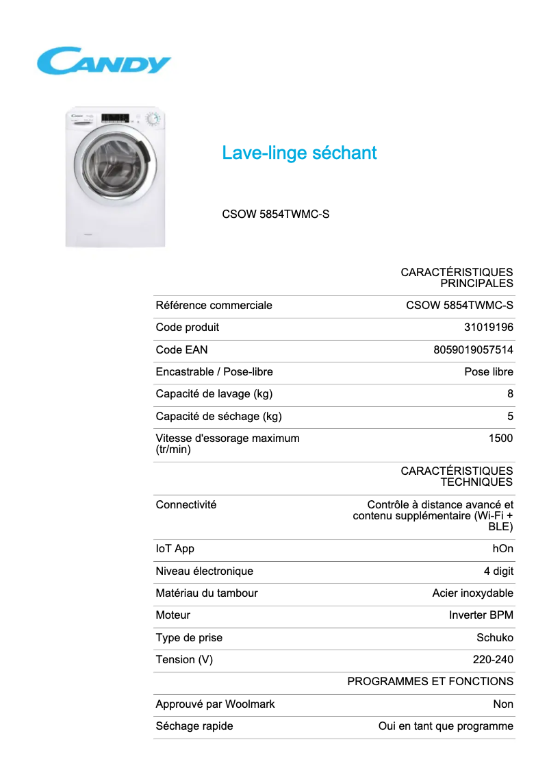 Imagen de la primera página del manual del dispositivo CSOW 5854TWMC-S