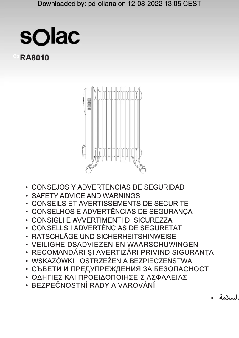 Página 1 del manual Instrucciones de seguridad Solac RA8010