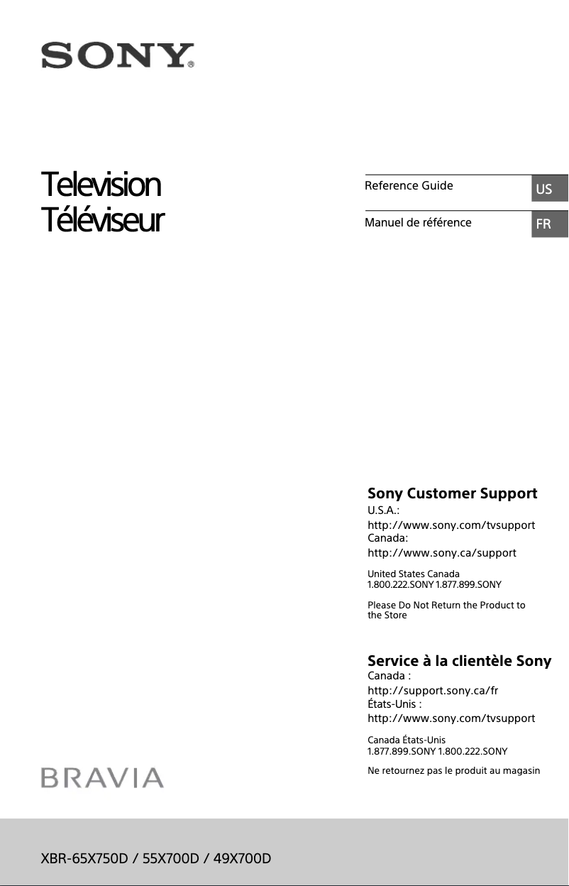 Imagen de la primera página del manual del dispositivo Bravia XBR-65X750D