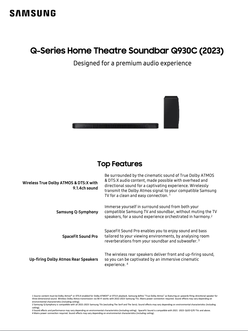 Página 1 del manual Ficha técnica Samsung HW-Q930C