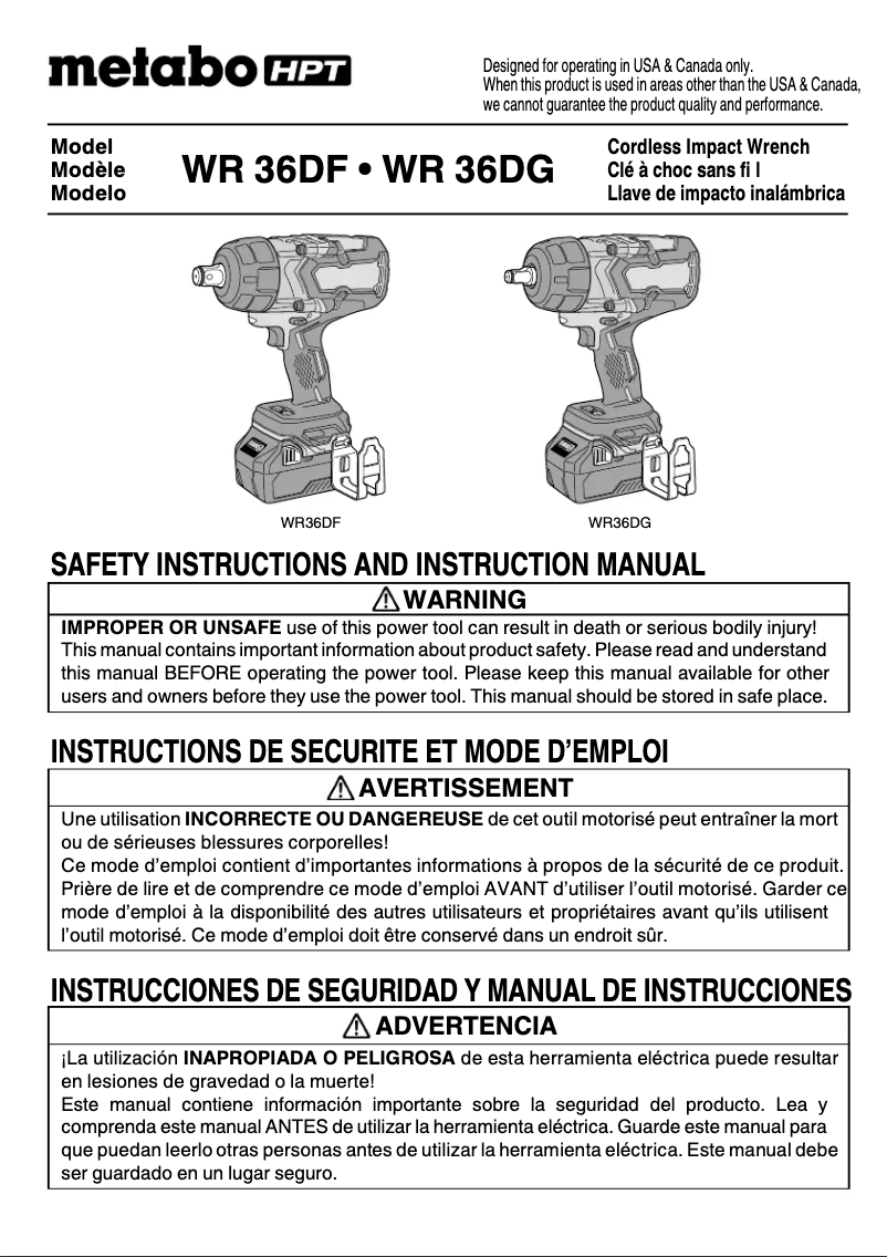 Página 1 del manual Manual de usuario Metabo WR36DG