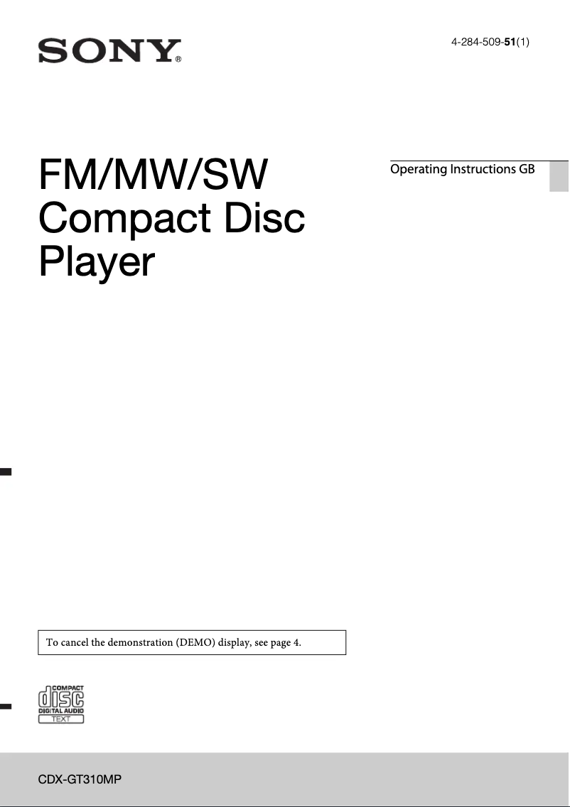 Imagen de la primera página del manual del dispositivo CDX-GT310MP
