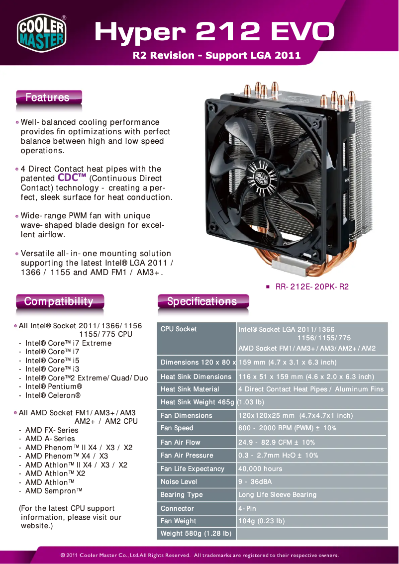 Página 1 del manual Ficha técnica Cooler Master Hyper 212 EVO