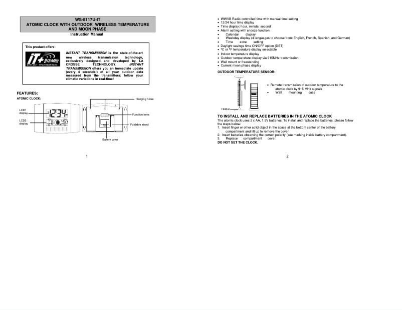Página 1 del manual Manual de usuario La Crosse Technology WS-8117U