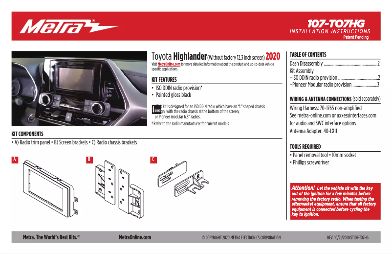 Página 1 del manual Manual de instrucciones Metra 107-TO7HG