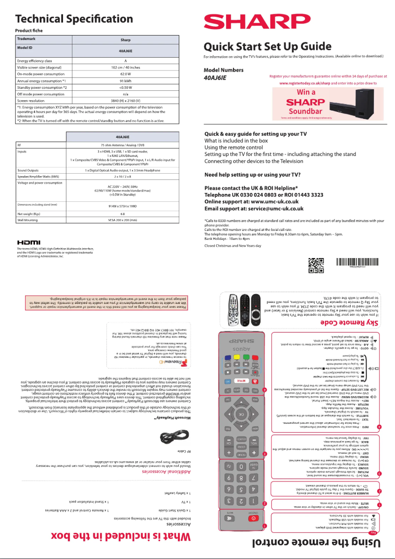 Página 1 del manual Guía de inicio rápido Sharp 40AJ6IE