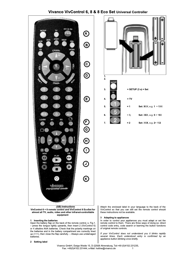 Imagen de la primera página del manual del dispositivo VivControl 6