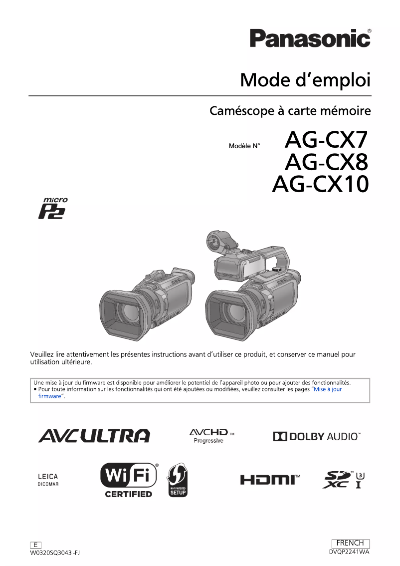 Imagen de la primera página del manual del dispositivo AG-CX10