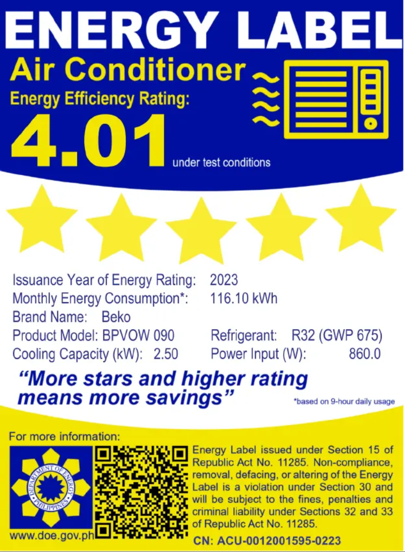 Página 1 del manual Etiqueta energética Beko BPVOW 090