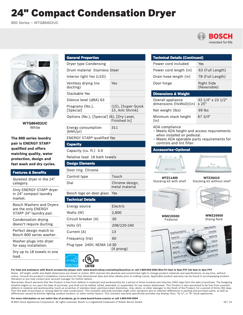 Página 1 del manual Ficha técnica Bosch WTG86402U
