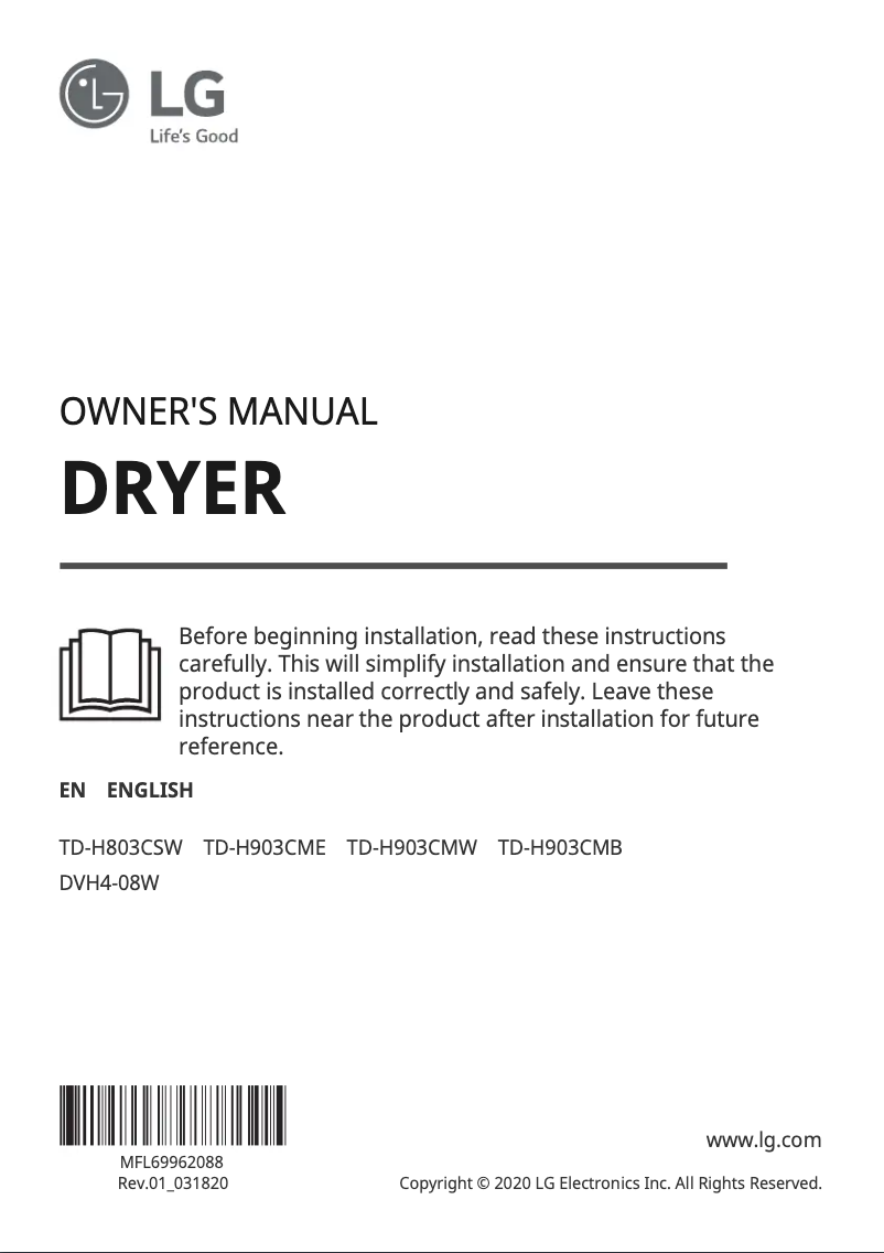 Imagen de la primera página del manual del dispositivo TD-H803CSW