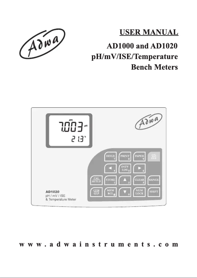 Imagen de la primera página del manual del dispositivo AD1000