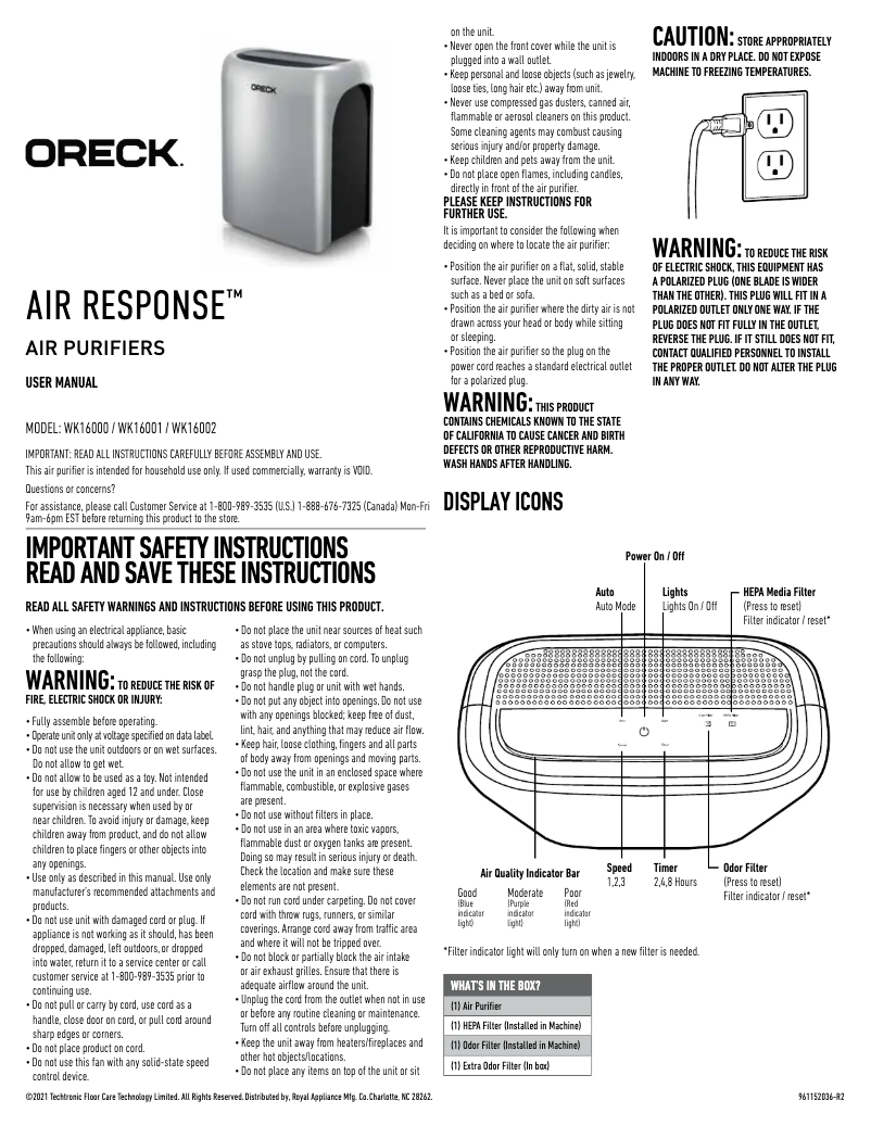 Imagen de la primera página del manual del dispositivo Air Response WK16000PC