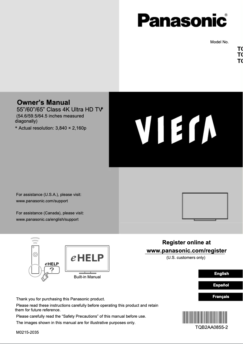 Página 1 del manual Manual de usuario Panasonic Viera TC-60CX650