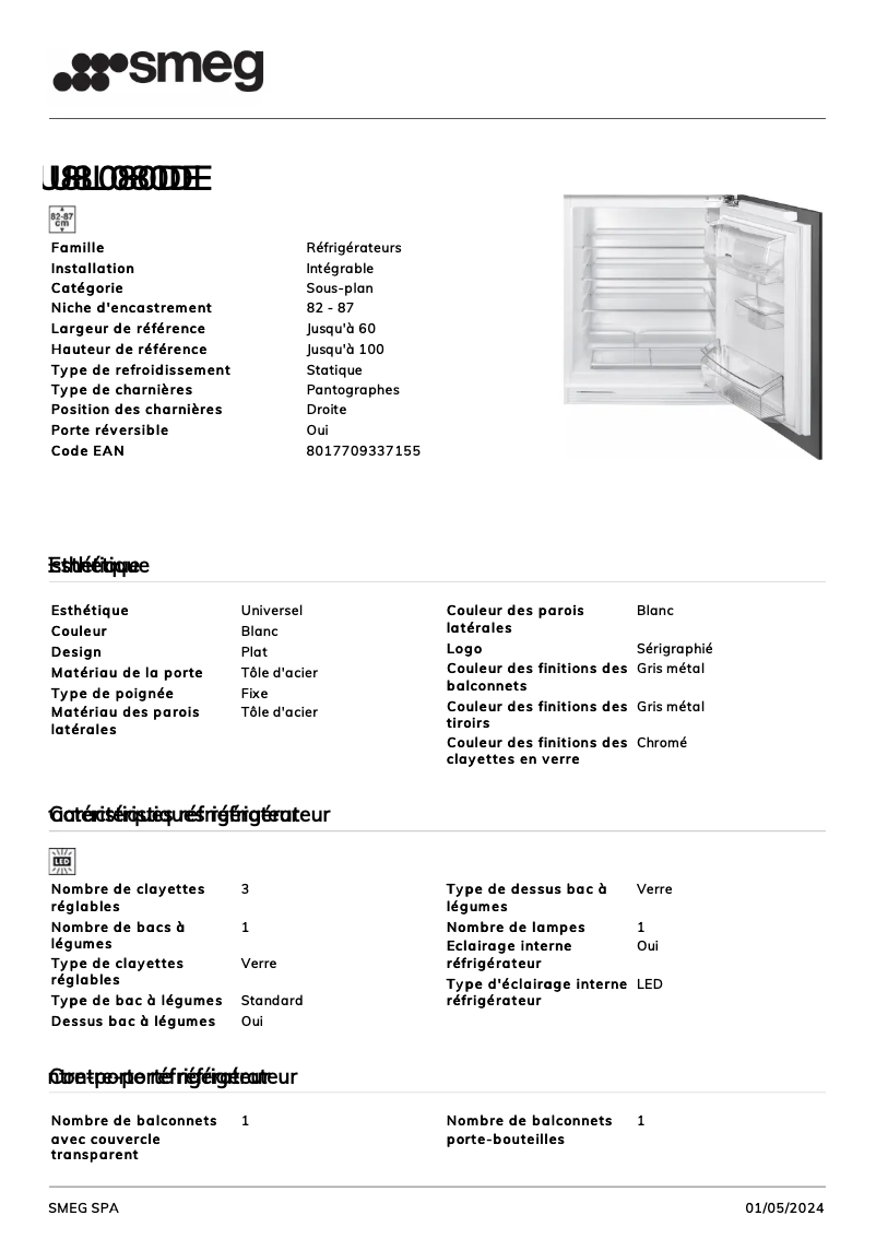 Página nº 1 - Ficha técnica Smeg U8L080DE