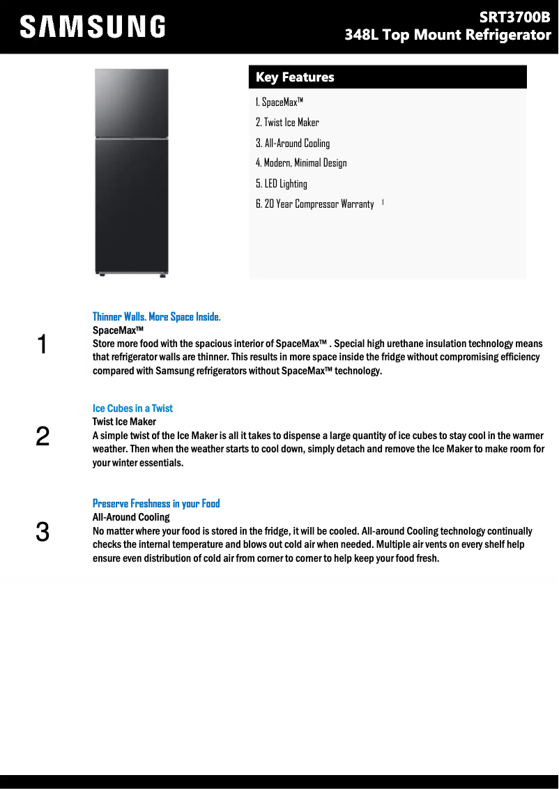Página 1 del manual Ficha técnica Samsung SRT3700B