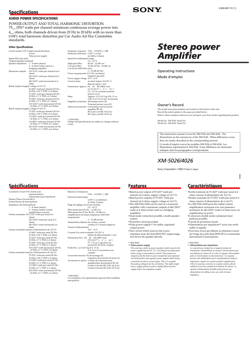 Imagen de la primera página del manual del dispositivo XM-4026