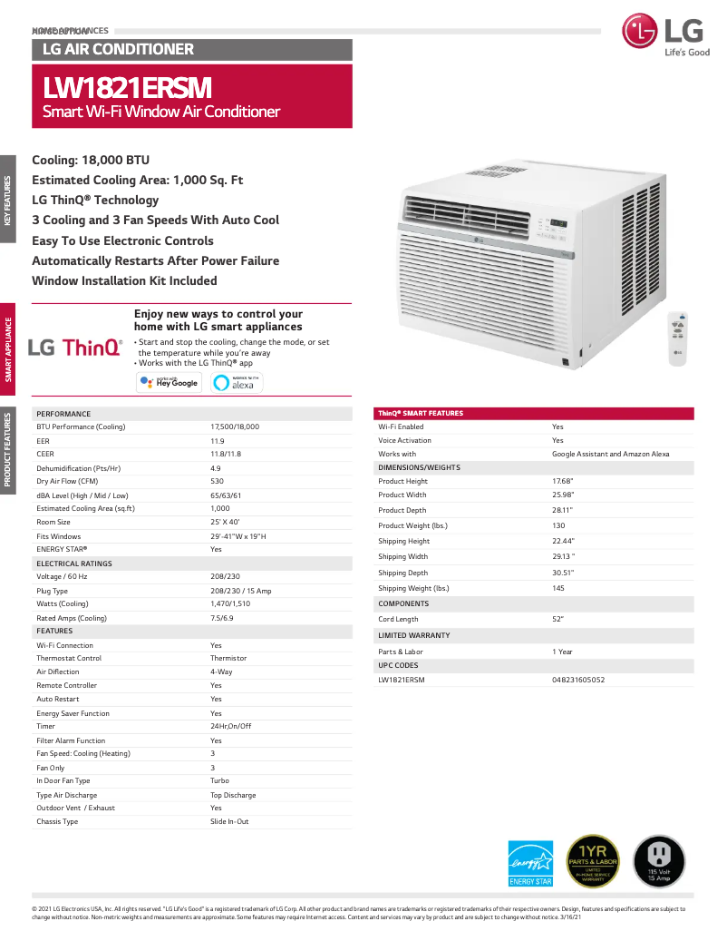 Página 1 del manual Ficha técnica LG LW1821ERSM