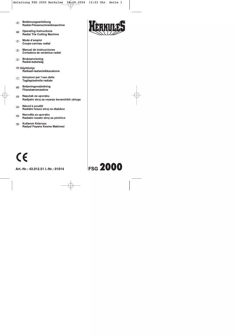 Imagen de la primera página del manual del dispositivo FSG 2000