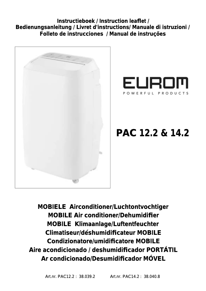 Página nº 1 - Manual de usuario Eurom PAC 12.2