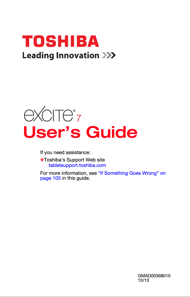 Página 1 del manual Manual de usuario Toshiba Excite 7 AT7