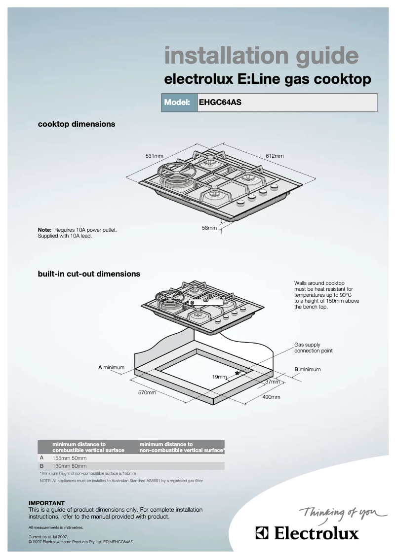 Página nº 1 - Guía de instalación Electrolux EHGC64AS