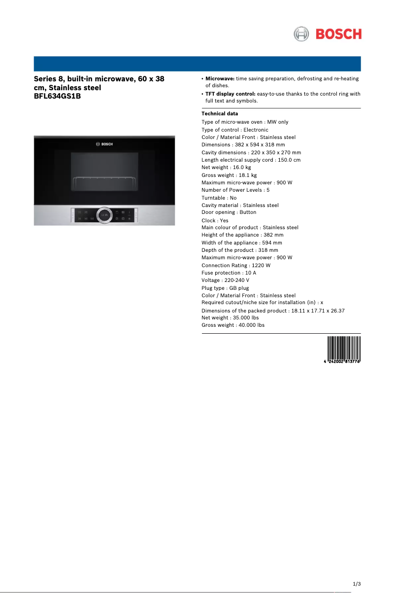 Página nº 1 - Ficha técnica Bosch BFL634GS1