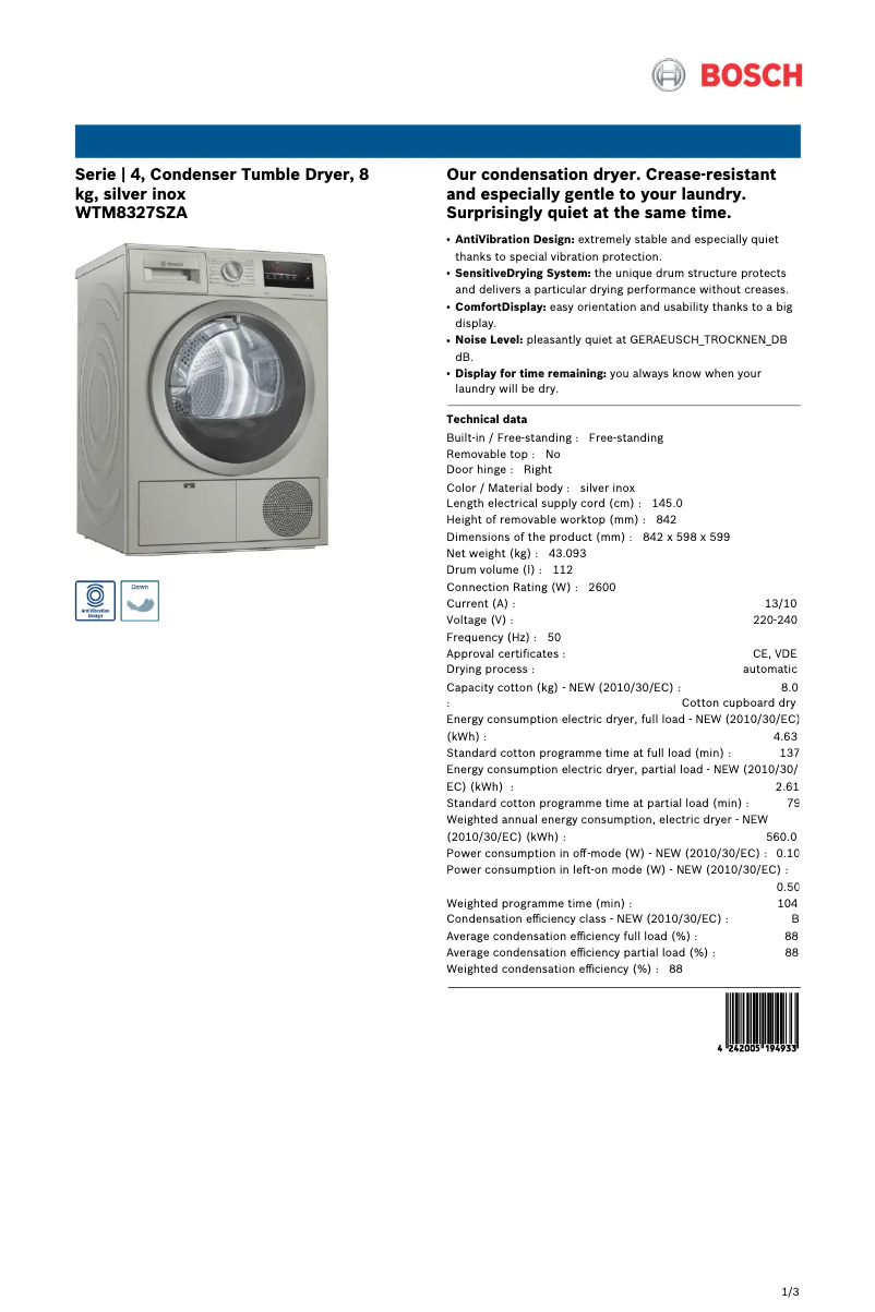 Imagen de la primera página del manual del dispositivo WTM8327SZA