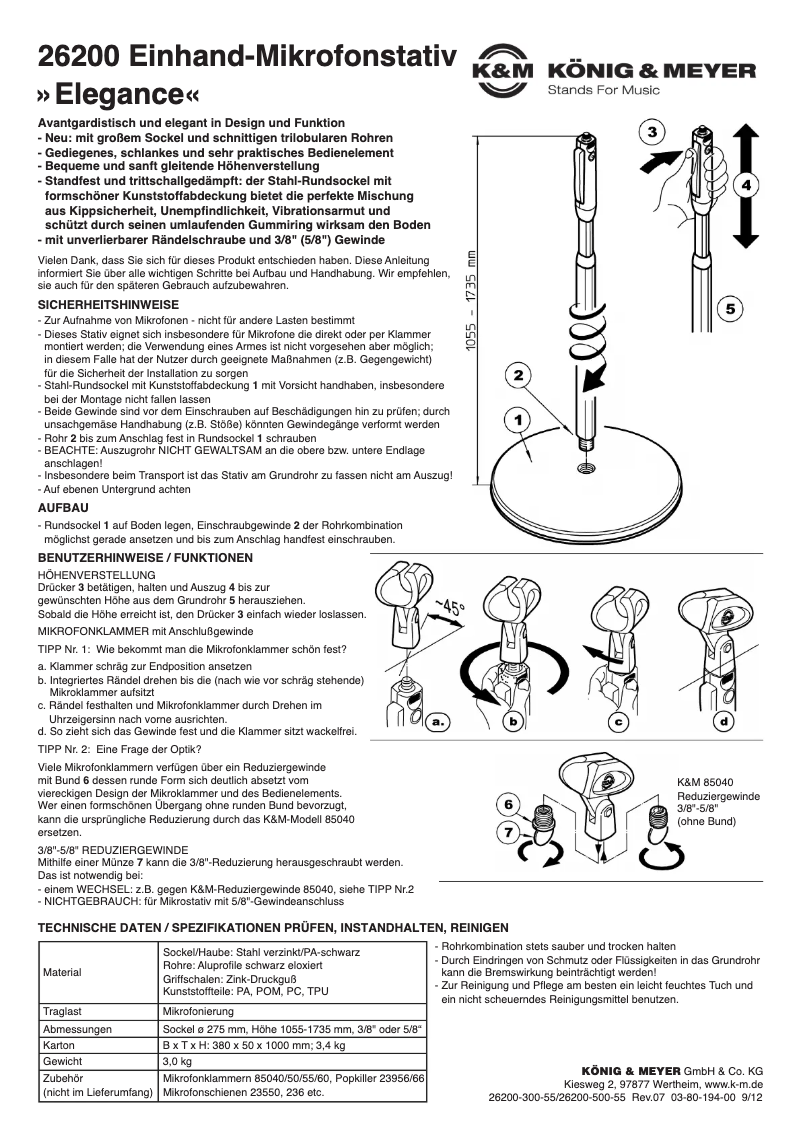 Página nº 1 - Manual de usuario Konig & Meyer Elegance 26200