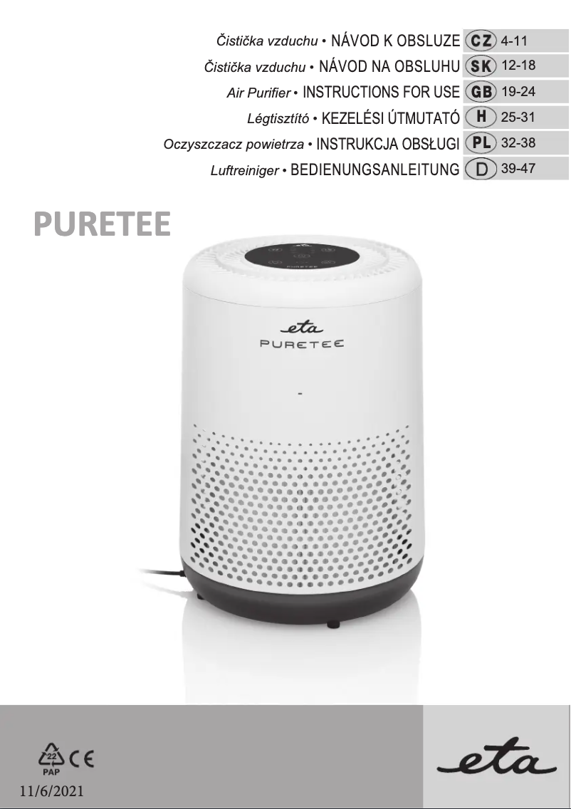 Imagen de la primera página del manual del dispositivo PURETEE