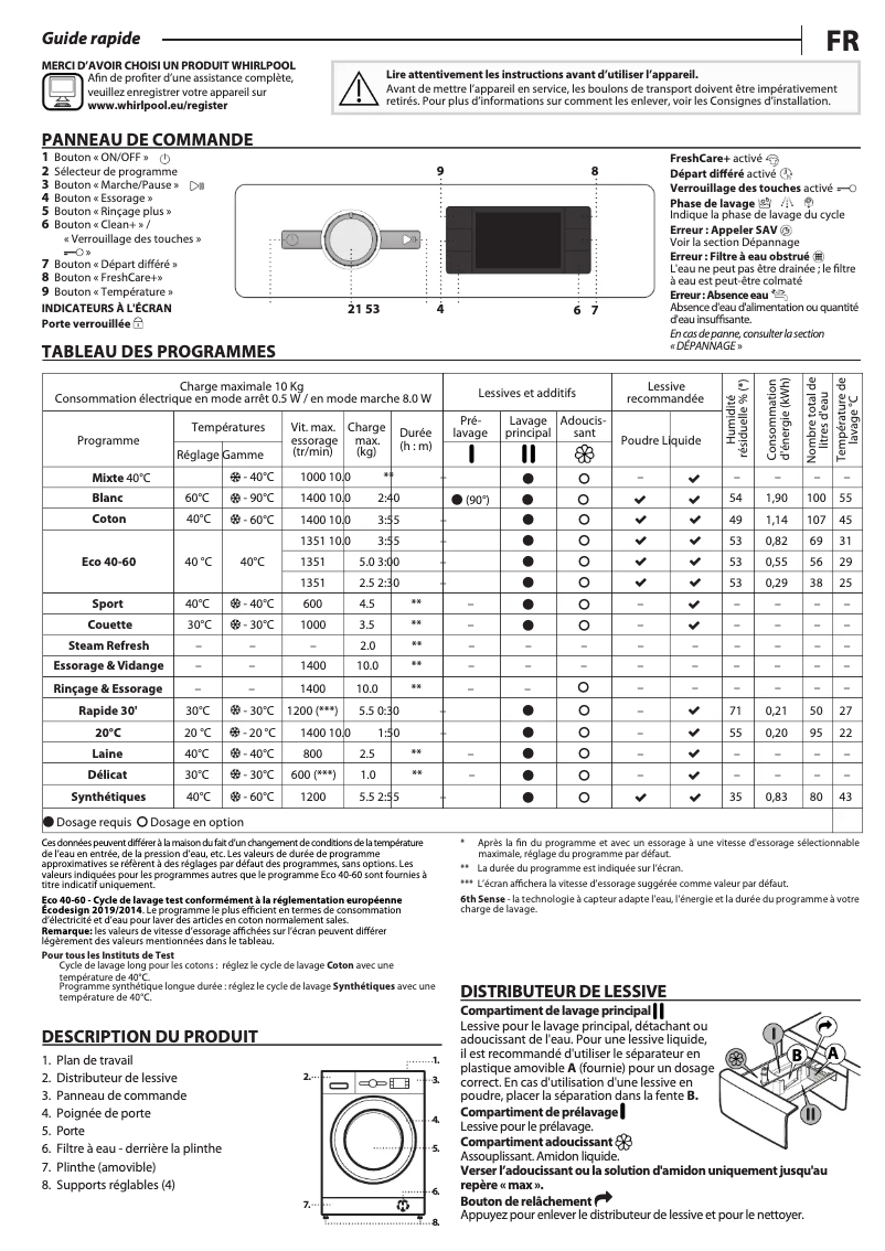 Página 1 del manual Manual de usuario Whirlpool FFBP 10469 SBSV FR