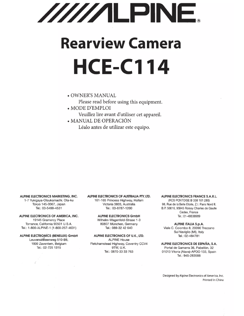 Página 1 del manual Manual de usuario Alpine HCE-C114