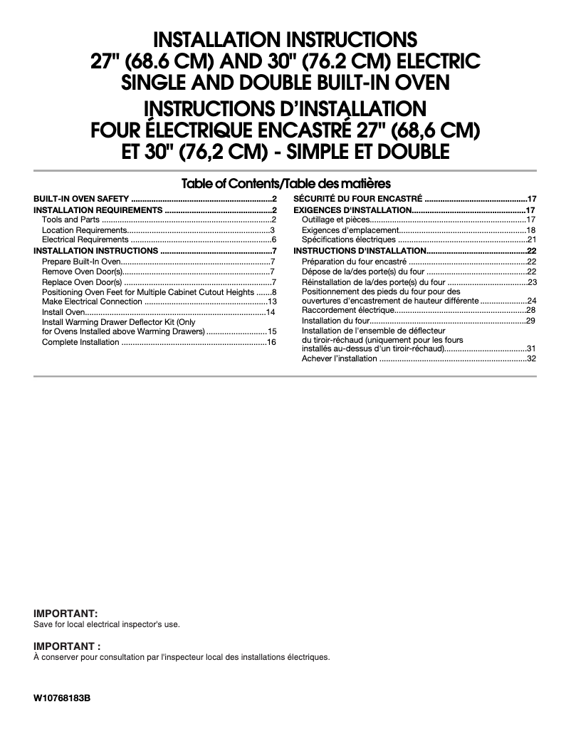 Página 1 del manual Guía de instalación JennAir JJW2427DS