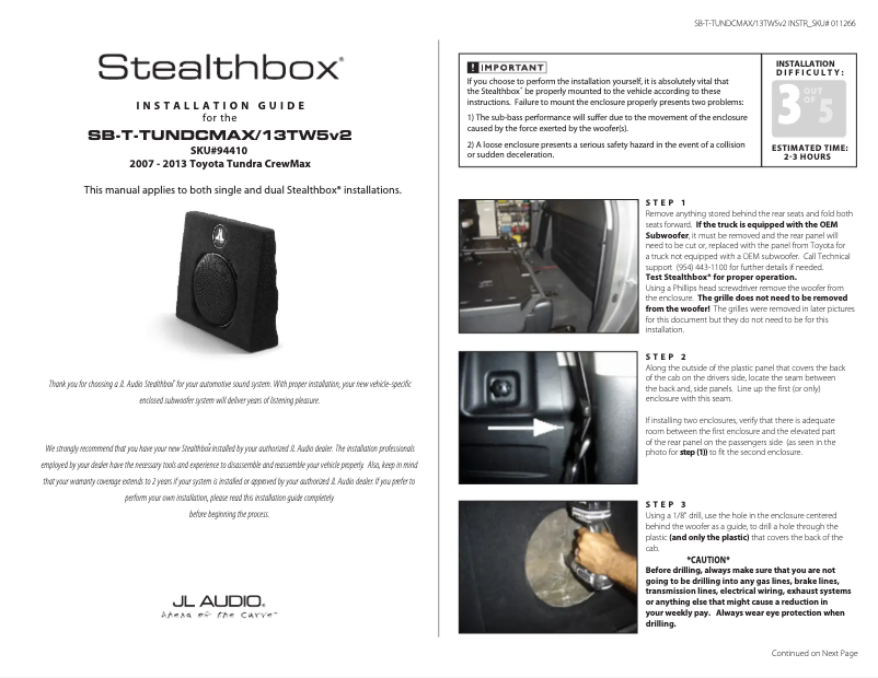 Imagen de la primera página del manual del dispositivo Stealthbox SB-T-TUNDCMAX/13TW5v2