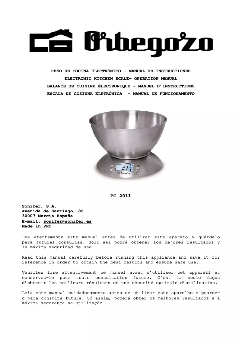 Imagen de la primera página del manual del dispositivo PC 2011