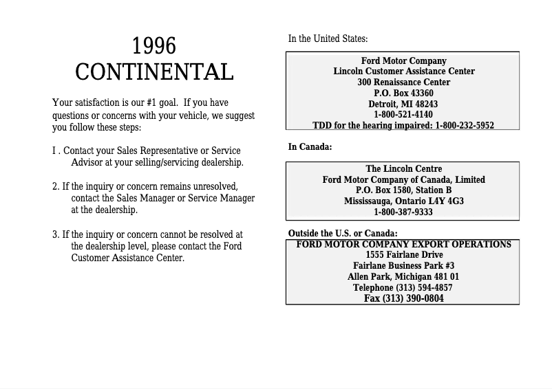 Página 1 del manual Manual de usuario Lincoln Continental (1996)