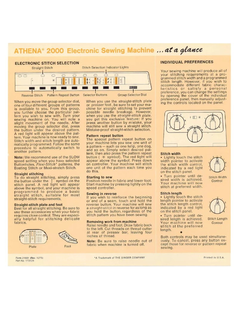 Página 1 del manual Manual de usuario Singer Athena 2000